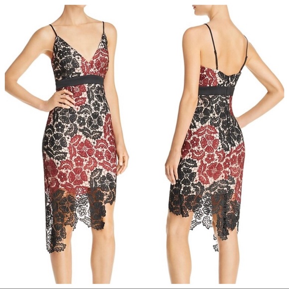 Bardot Dresses & Skirts - NWT Bardot Eve Asymmetrical Lace Overlay Nude Lining Floral Dress Size US 8